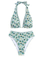 ZAFUL Womens High Waisted Bikini Sets Halter Floral Shell Stitch 2 Piece Swimsuits V Neck Tummy Control Bathing Suits - 7DAY'S