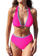ZAFUL Womens High Waisted Bikini Sets Halter Floral Shell Stitch 2 Piece Swimsuits V Neck Tummy Control Bathing Suits - 7DAY'S