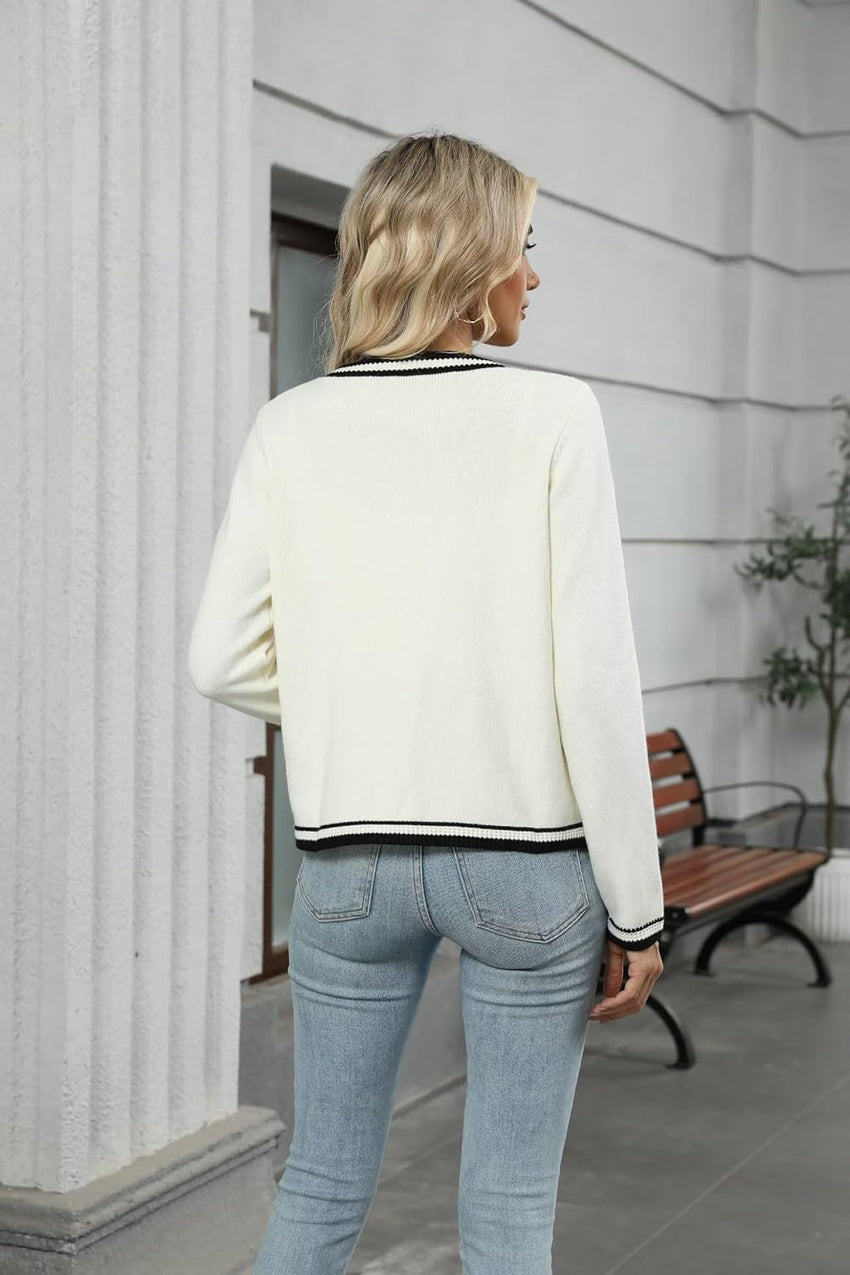 ZAFUL Women's Knit Cardigan Sweaters Fall Open Front Long Sleeve Crochet Knited Button Lightweight Cardigans Outerwear Coats - 7DAY'S