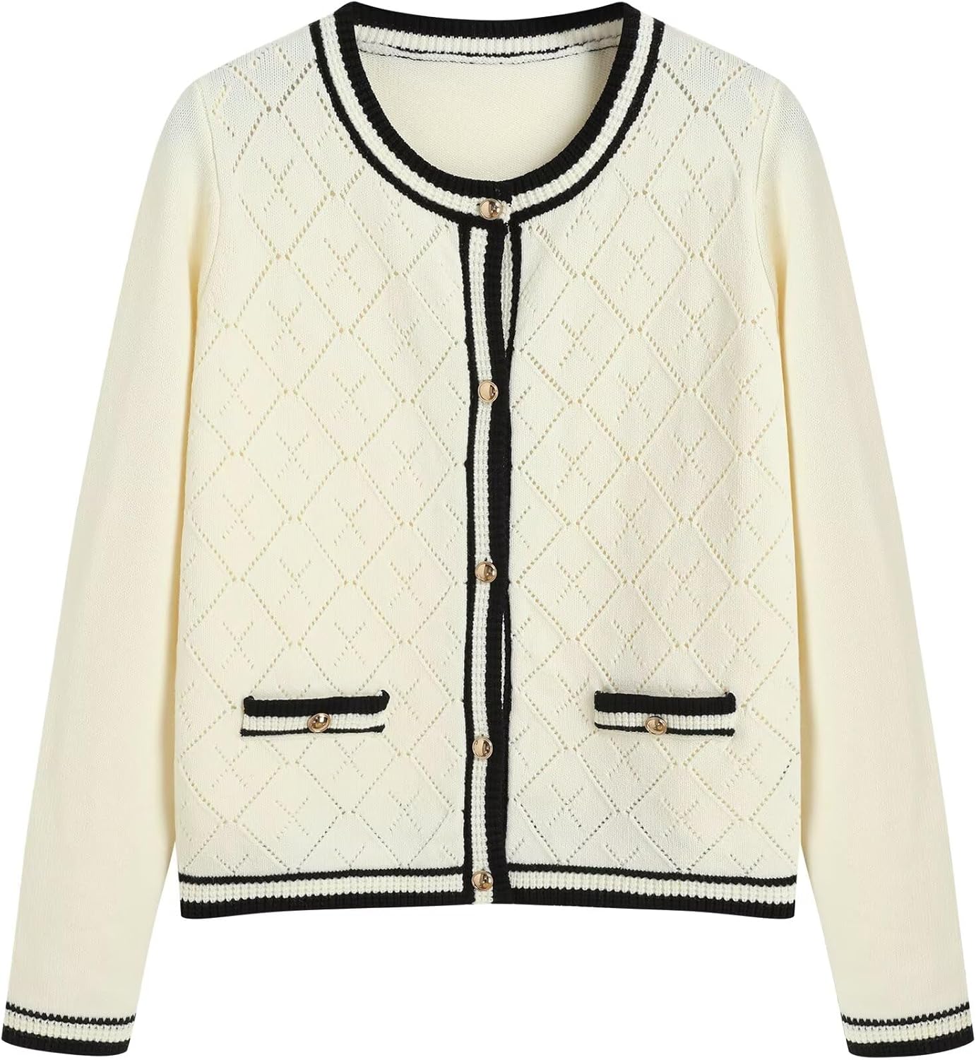 ZAFUL Women's Knit Cardigan Sweaters Fall Open Front Long Sleeve Crochet Knited Button Lightweight Cardigans Outerwear Coats - 7DAY'S