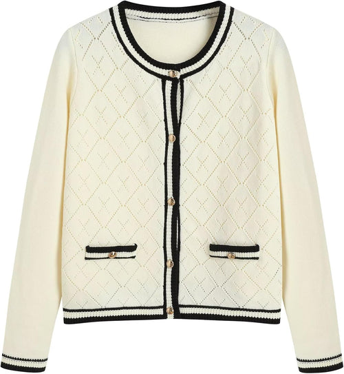 ZAFUL Women's Knit Cardigan Sweaters Fall Open Front Long Sleeve Crochet Knited Button Lightweight Cardigans Outerwear Coats