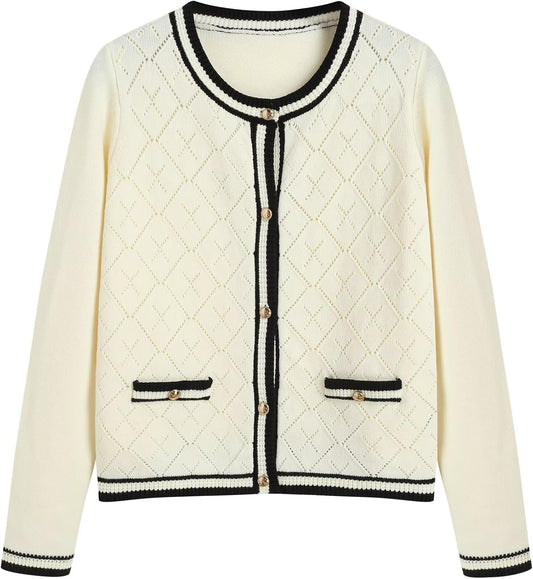 ZAFUL Women's Knit Cardigan Sweaters Fall Open Front Long Sleeve Crochet Knited Button Lightweight Cardigans Outerwear Coats - 7DAY'S