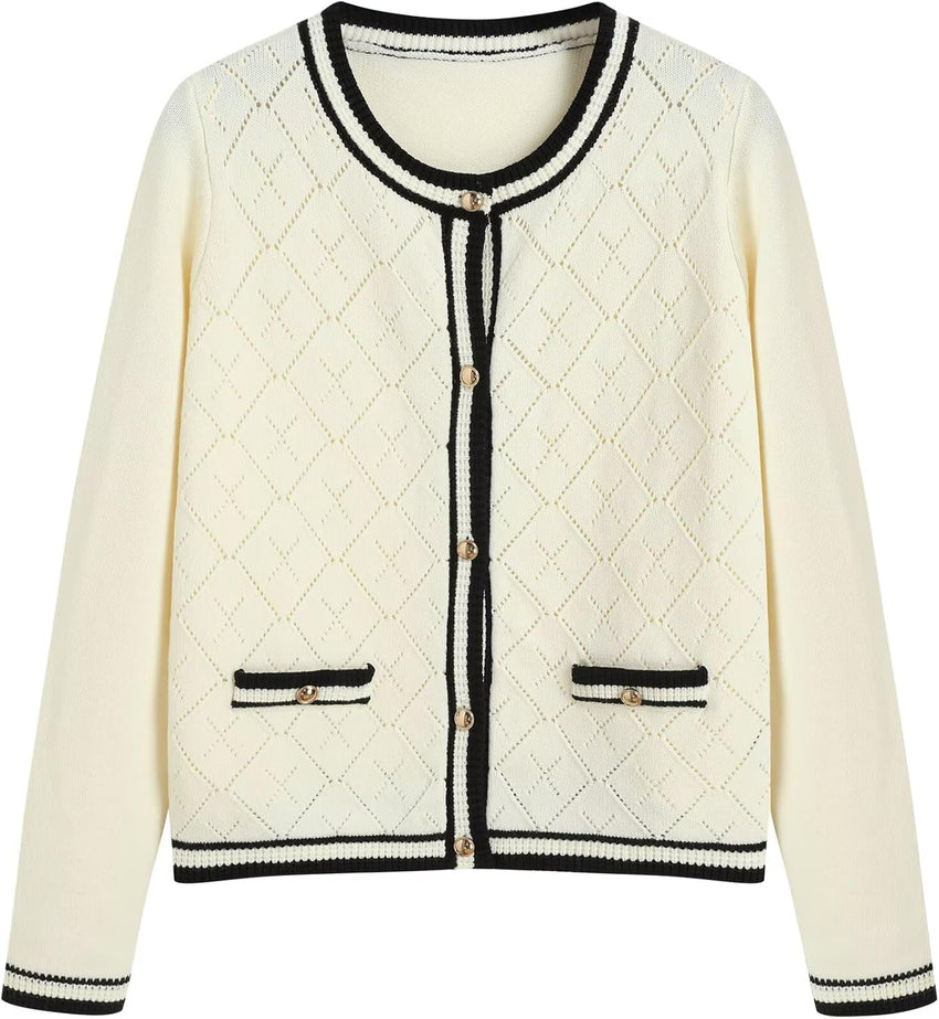 ZAFUL Women's Knit Cardigan Sweaters Fall Open Front Long Sleeve Crochet Knited Button Lightweight Cardigans Outerwear Coats - 7DAY'S