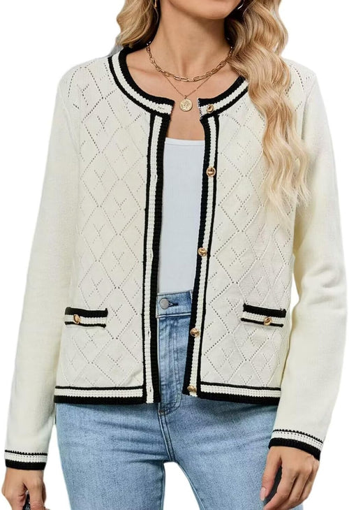 ZAFUL Women's Knit Cardigan Sweaters Fall Open Front Long Sleeve Crochet Knited Button Lightweight Cardigans Outerwear Coats - 7DAY'S