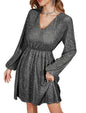 ZAFUL Women's Lantern Long Sleeve Sequin Mini Dress 2025 Fall V Neck Sparkly Fit and Flare Cocktail Party Dresses - 7DAY'S