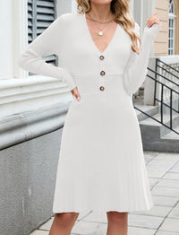 ZAFUL Women's Long Sleeve Midi Work Dresses Fall V Neck Ribbed Knit Pleated A - Line Fitted Elegant Sweater Dress 2025 - 7DAY'S