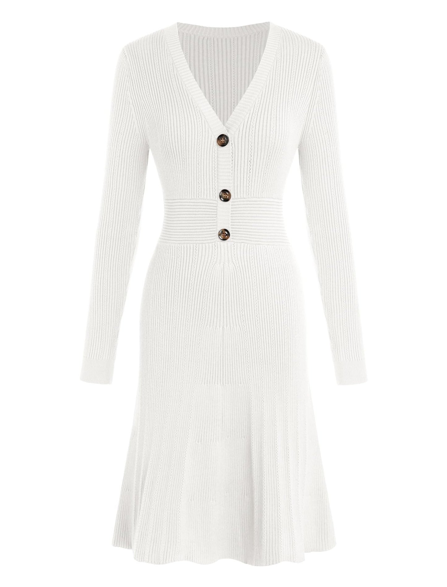 ZAFUL Women's Long Sleeve Midi Work Dresses Fall V Neck Ribbed Knit Pleated A - Line Fitted Elegant Sweater Dress 2025 - 7DAY'S