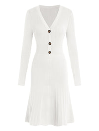 ZAFUL Women's Long Sleeve Midi Work Dresses Fall V Neck Ribbed Knit Pleated A - Line Fitted Elegant Sweater Dress 2025 - 7DAY'S