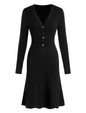 ZAFUL Women's Long Sleeve Midi Work Dresses Fall V Neck Ribbed Knit Pleated A - Line Fitted Elegant Sweater Dress 2025 - 7DAY'S