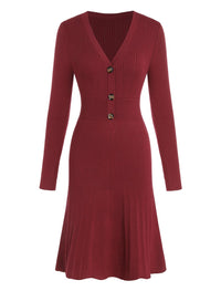 ZAFUL Women's Long Sleeve Midi Work Dresses Fall V Neck Ribbed Knit Pleated A - Line Fitted Elegant Sweater Dress 2025 - 7DAY'S