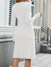 ZAFUL Women's Long Sleeve Midi Work Dresses Fall V Neck Ribbed Knit Pleated A - Line Fitted Elegant Sweater Dress 2025 - 7DAY'S