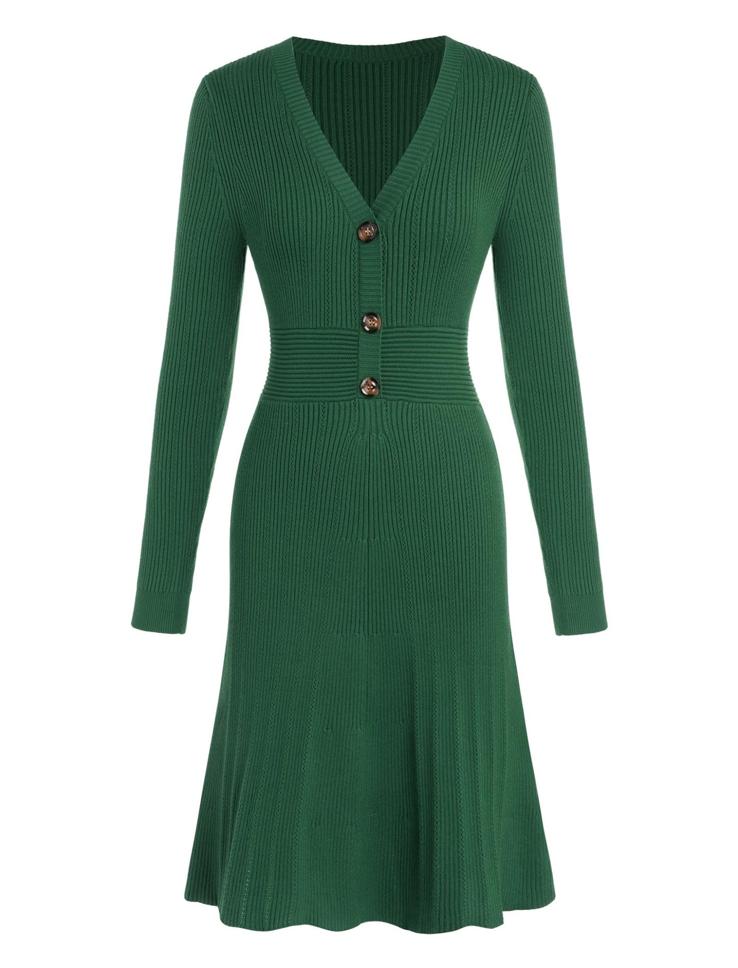 ZAFUL Women's Long Sleeve Midi Work Dresses Fall V Neck Ribbed Knit Pleated A - Line Fitted Elegant Sweater Dress 2025 - 7DAY'S