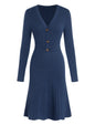 ZAFUL Women's Long Sleeve Midi Work Dresses Fall V Neck Ribbed Knit Pleated A - Line Fitted Elegant Sweater Dress 2025 - 7DAY'S