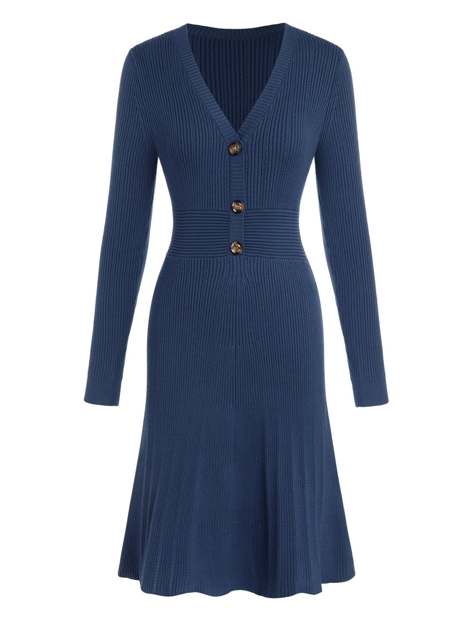 ZAFUL Women's Long Sleeve Midi Work Dresses Fall V Neck Ribbed Knit Pleated A - Line Fitted Elegant Sweater Dress 2025 - 7DAY'S