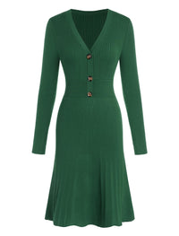 ZAFUL Women's Long Sleeve Midi Work Dresses Fall V Neck Ribbed Knit Pleated A - Line Fitted Elegant Sweater Dress 2025 - 7DAY'S