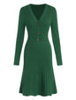 ZAFUL Women's Long Sleeve Midi Work Dresses Fall V Neck Ribbed Knit Pleated A - Line Fitted Elegant Sweater Dress 2025 - 7DAY'S