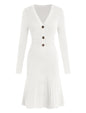 ZAFUL Women's Long Sleeve Midi Work Dresses Fall V Neck Ribbed Knit Pleated A - Line Fitted Elegant Sweater Dress 2025 - 7DAY'S