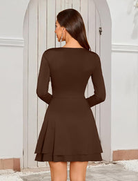 ZAFUL Womens Long Sleeve Square Neck Ruffle Mini Dress Bodycon Ruched Waist Corset Short Cocktail Party Dresses - 7DAY'S