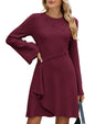 ZAFUL Womens Long Sleeve Sweater Dresses Fall Casual Crew Neck A Line Ribbed Knit Button Mini Pullover Dress Trendy 2025 - 7DAY'S