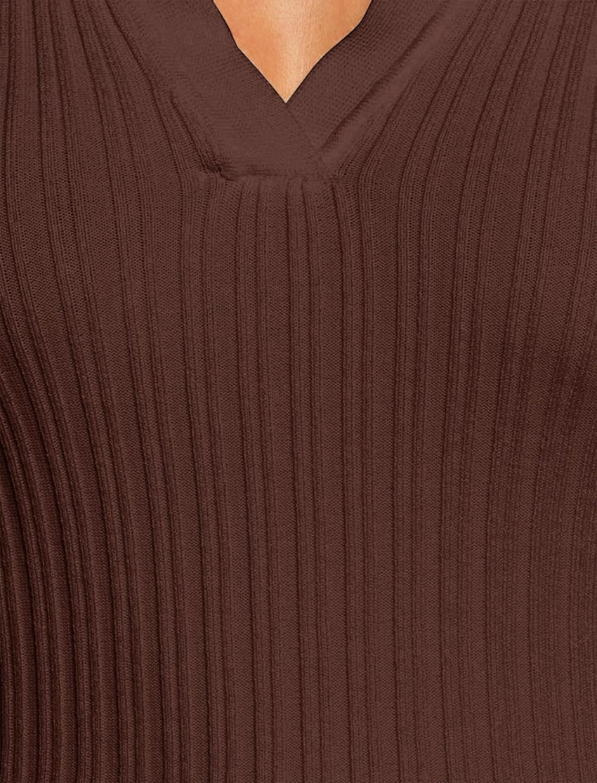 ZAFUL Womens Long Sleeve V Neck Sweaters Collared Ribbed Knit Tops Pullover Polo Sweater Shirts 2025 Fall Trendy Outfits - 7DAY'S