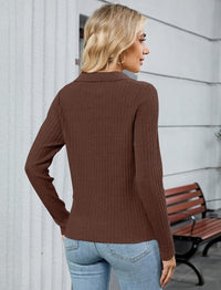 ZAFUL Womens Long Sleeve V Neck Sweaters Collared Ribbed Knit Tops Pullover Polo Sweater Shirts 2025 Fall Trendy Outfits - 7DAY'S