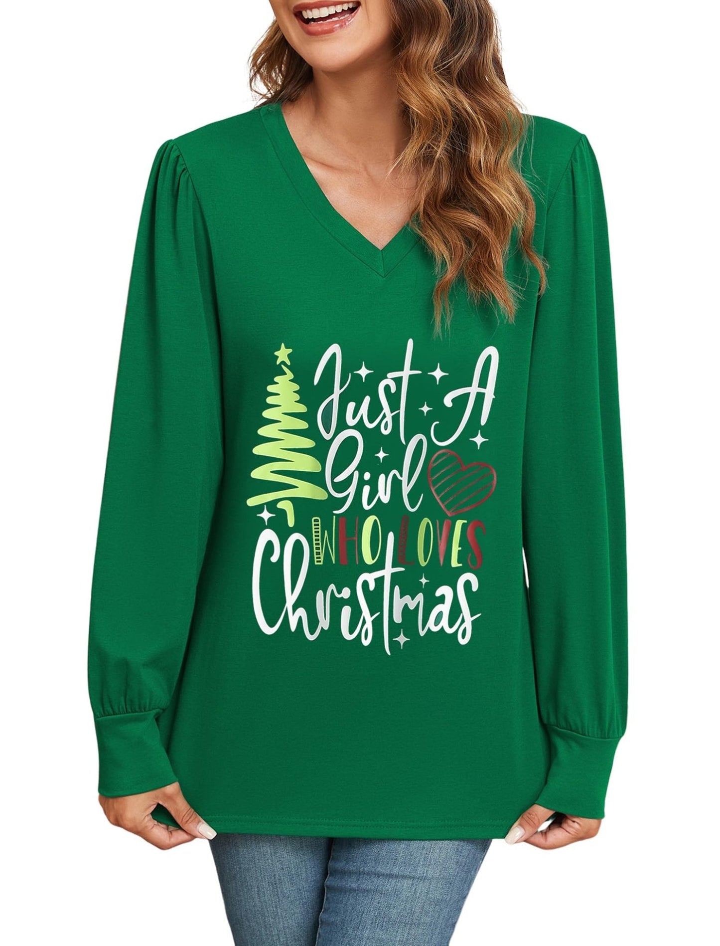 ZAFUL Women's Long Sleeve V - Neck Tunic Tops Halloween Cute Graphic Loose Casual Basic Blouse - 7DAY'S