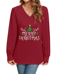 ZAFUL Women's Long Sleeve V - Neck Tunic Tops Halloween Cute Graphic Loose Casual Basic Blouse - 7DAY'S
