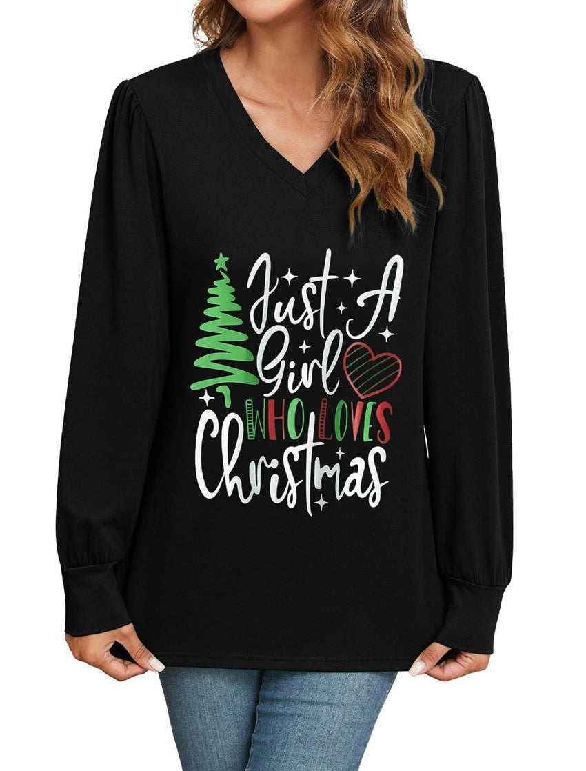 ZAFUL Women's Long Sleeve V - Neck Tunic Tops Halloween Cute Graphic Loose Casual Basic Blouse - 7DAY'S
