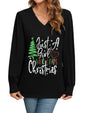 ZAFUL Women's Long Sleeve V - Neck Tunic Tops Halloween Cute Graphic Loose Casual Basic Blouse - 7DAY'S