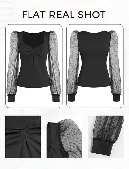 ZAFUL Womens Mesh Long Sleeve Tops Sexy Going Out Shirts Casual Fall Outfits - 7DAY'S
