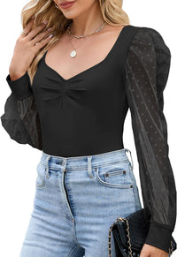 ZAFUL Womens Mesh Long Sleeve Tops Sexy Going Out Shirts Casual Fall Outfits - 7DAY'S