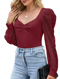 ZAFUL Womens Mesh Long Sleeve Tops Sexy Going Out Shirts Casual Fall Outfits - 7DAY'S