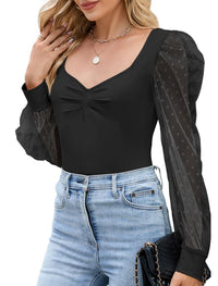 ZAFUL Womens Mesh Long Sleeve Tops Sexy Going Out Shirts Casual Fall Outfits - 7DAY'S
