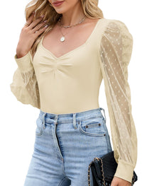 ZAFUL Womens Mesh Long Sleeve Tops Sexy Going Out Shirts Casual Fall Outfits - 7DAY'S
