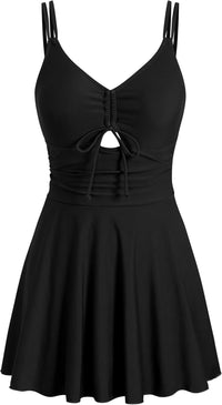 ZAFUL Womens One Piece Swimsuit Tummy Control Swimdress V Neck Cutout Bathing Suit Skirt - 7DAY'S