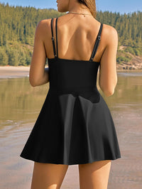 ZAFUL Womens One Piece Swimsuit Tummy Control Swimdress V Neck Cutout Bathing Suit Skirt - 7DAY'S
