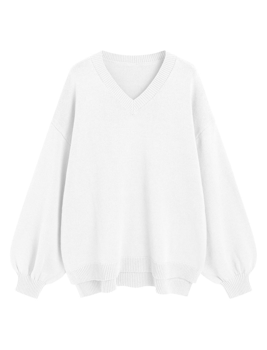 ZAFUL Women's Oversized Sweater 2025 Fall Casual Trendy V Neck Knit Side Slit Long Sleeve Pullover Top - 7DAY'S