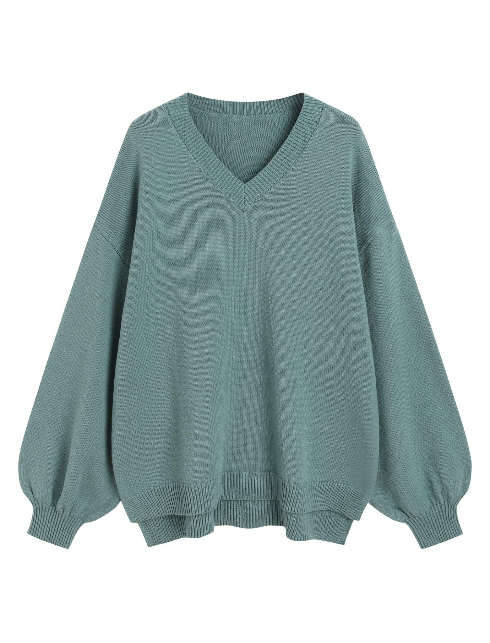 ZAFUL Women's Oversized Sweater 2025 Fall Casual Trendy V Neck Knit Side Slit Long Sleeve Pullover Top - 7DAY'S