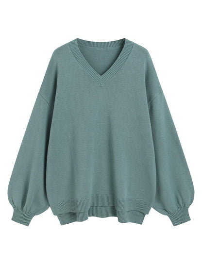 ZAFUL Women's Oversized Sweater 2025 Fall Casual Trendy V Neck Knit Side Slit Long Sleeve Pullover Top - 7DAY'S