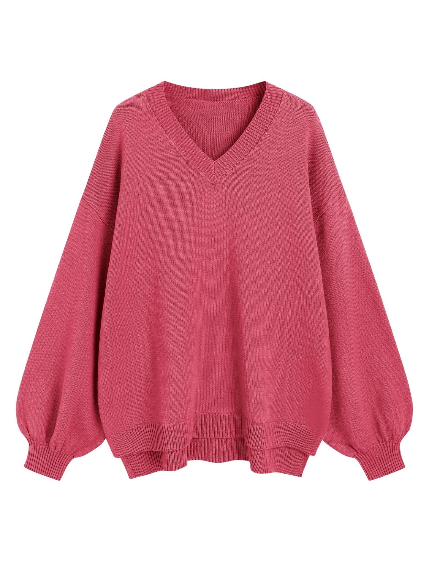ZAFUL Women's Oversized Sweater 2025 Fall Casual Trendy V Neck Knit Side Slit Long Sleeve Pullover Top - 7DAY'S