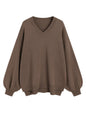 ZAFUL Women's Oversized Sweater 2025 Fall Casual Trendy V Neck Knit Side Slit Long Sleeve Pullover Top - 7DAY'S