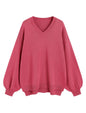 ZAFUL Women's Oversized Sweater 2025 Fall Casual Trendy V Neck Knit Side Slit Long Sleeve Pullover Top - 7DAY'S