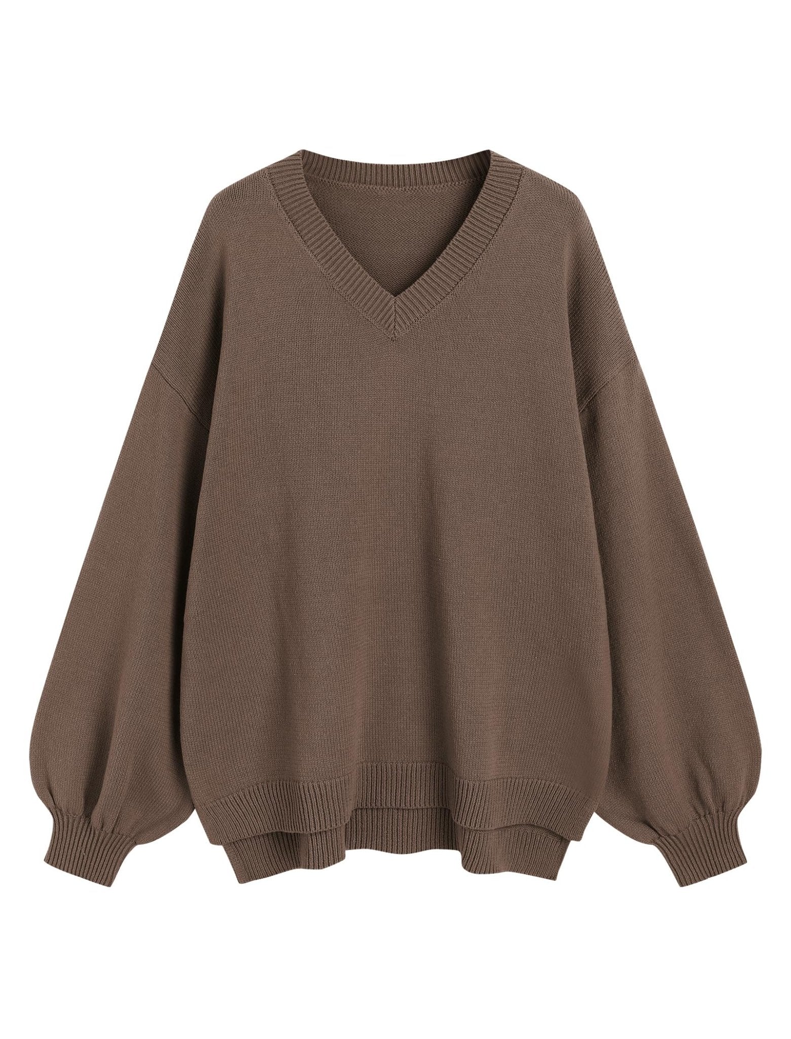 ZAFUL Women's Oversized Sweater 2025 Fall Casual Trendy V Neck Knit Side Slit Long Sleeve Pullover Top - 7DAY'S