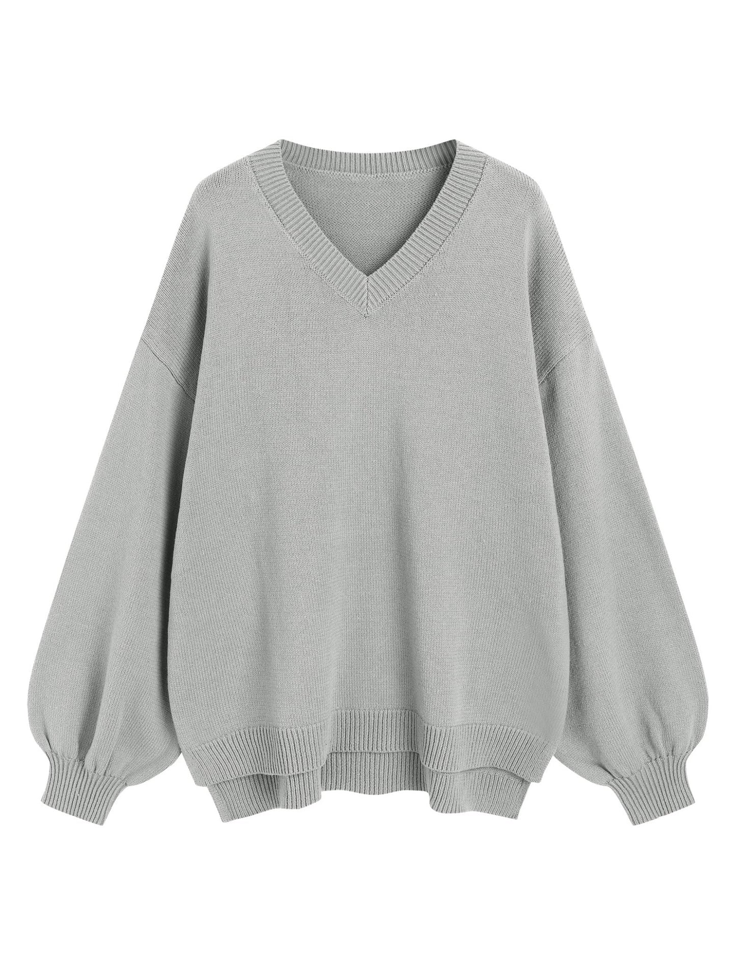 ZAFUL Women's Oversized Sweater 2025 Fall Casual Trendy V Neck Knit Side Slit Long Sleeve Pullover Top - 7DAY'S