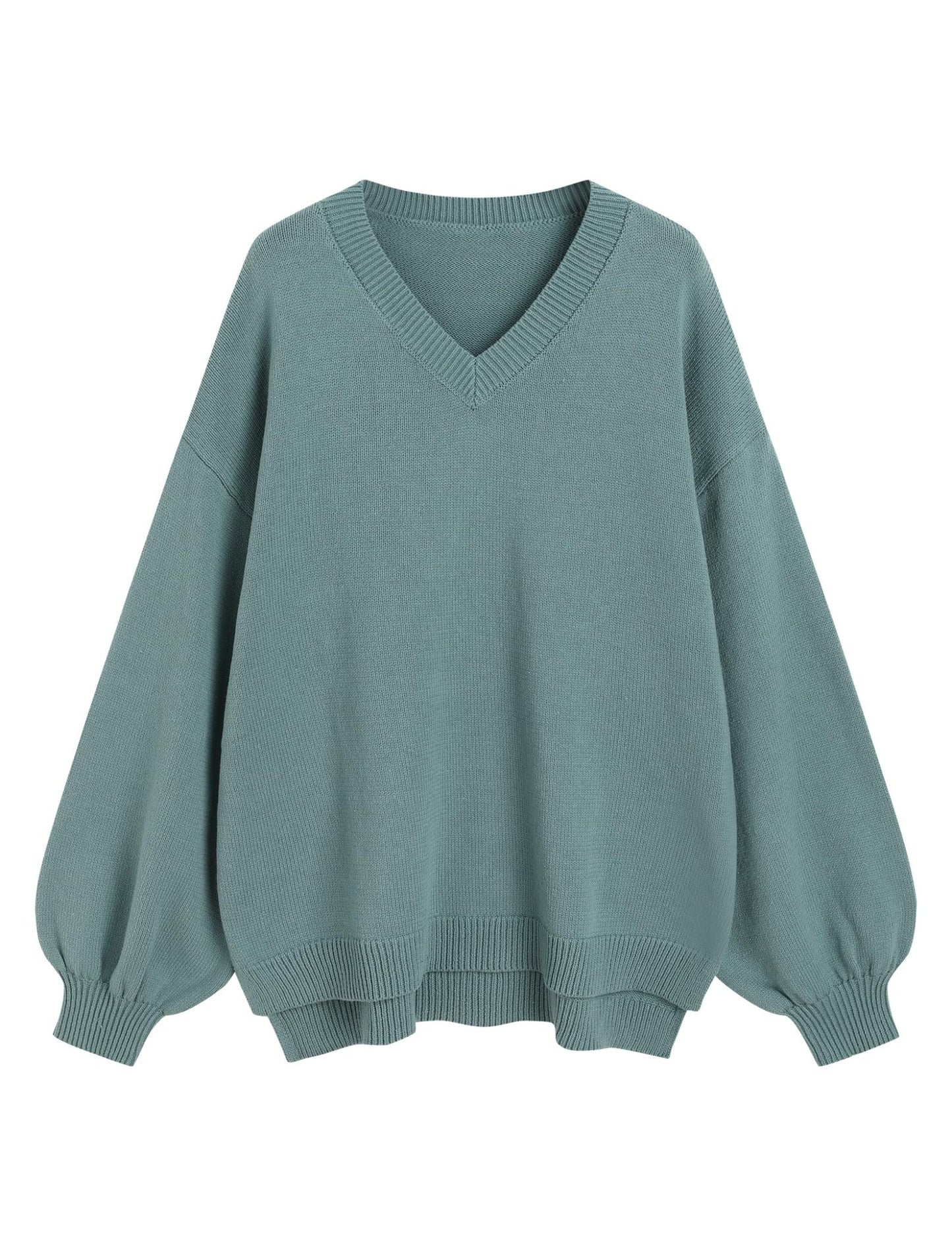 ZAFUL Women's Oversized Sweater 2025 Fall Casual Trendy V Neck Knit Side Slit Long Sleeve Pullover Top - 7DAY'S
