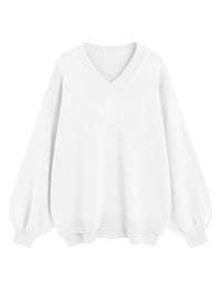 ZAFUL Women's Oversized Sweater 2025 Fall Casual Trendy V Neck Knit Side Slit Long Sleeve Pullover Top - 7DAY'S