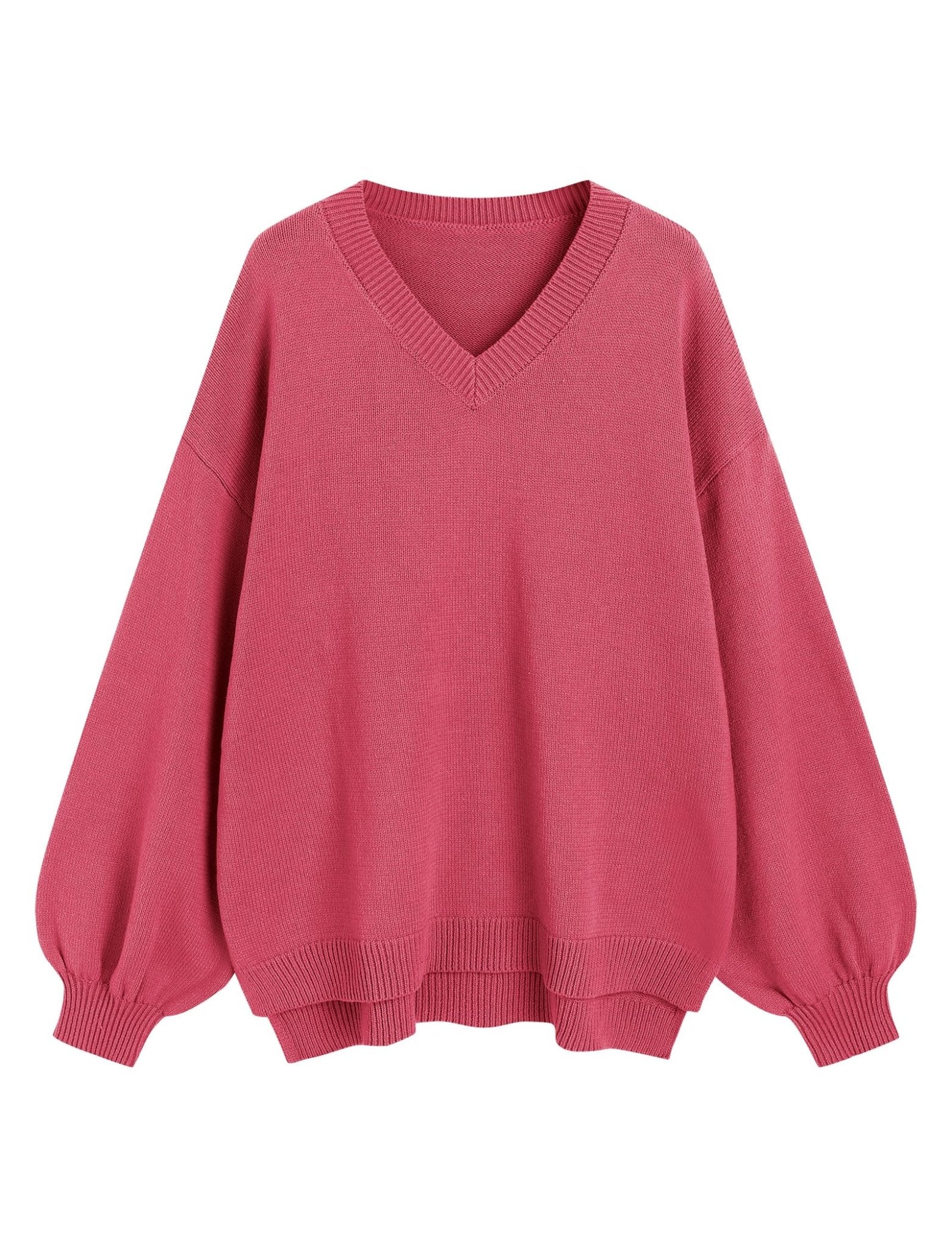 ZAFUL Women's Oversized Sweater 2025 Fall Casual Trendy V Neck Knit Side Slit Long Sleeve Pullover Top - 7DAY'S