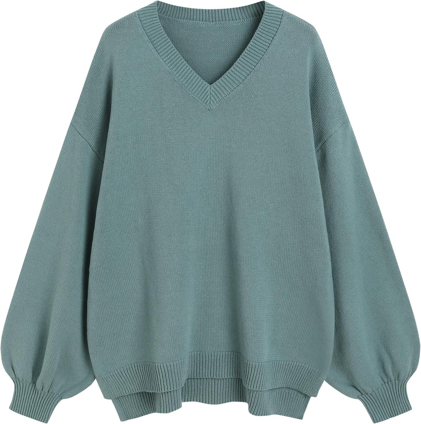 ZAFUL Women's Oversized Sweater 2025 Fall Casual Trendy V Neck Knit Side Slit Long Sleeve Pullover Top - 7DAY'S