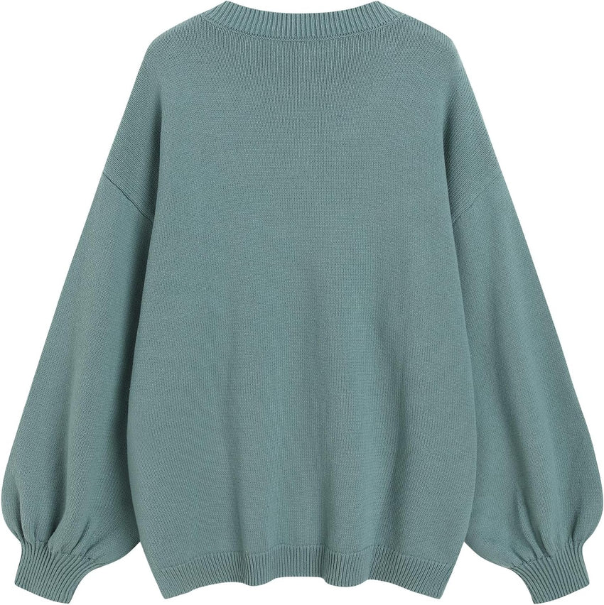 ZAFUL Women's Oversized Sweater 2025 Fall Casual Trendy V Neck Knit Side Slit Long Sleeve Pullover Top - 7DAY'S