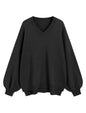 ZAFUL Women's Oversized Sweater 2025 Fall Casual Trendy V Neck Knit Side Slit Long Sleeve Pullover Top - 7DAY'S